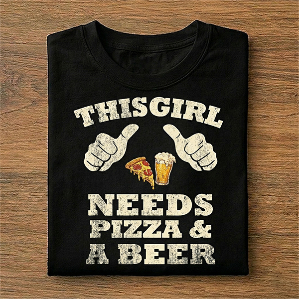 This Girl Two Thumbs Needs Pizza Beer T-Shirt